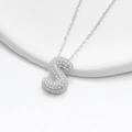 Chubby S925 silver bubble initial S pendant necklace with shimmering white pavé zircons - 925 Silver / Platinum (Letter S)