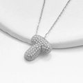 Chubby S925 silver bubble pendant necklace with full diamond pavé letter T - 925 Silver / Platinum (Letter T)