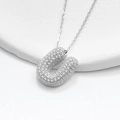 Sparkling S925 silver bubble initial U pendant necklace with white micro-pave zircons - 925 Silver / Platinum (Letter U)