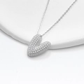 Chunky S925 silver 3D heart pendant necklace with shimmering cubic zirconia stones - 925 Silver / Platinum (Letter V)
