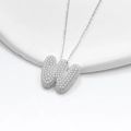 Sparkling S925 silver bubble necklace with iced out micro-pave letter W pendant - 925 Silver / Platinum (Letter W)