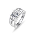 Close-up of S925 sterling silver ring featuring a round moissanite with T-shaped accents - Moissanite / Size 7 / T-Design Luxury Style (PNJ118)