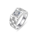 Detail shot of men's S925 sterling silver ring showing the inner material hallmark - Moissanite / Size 7 / Matte Checkerboard Texture Style (PNJ119)