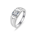 Macro shot of S925 sterling silver stamp and round moissanite on men's wide ring - Moissanite / Size 7 / Vertical Groove Deco Style (PNJ120)