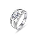 Men's S925 sterling silver ring featuring a large moissanite center stone on white background - Zircon / Size 7 / Side Pave Style (PNJ123)