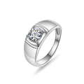 Macro shot of S925 sterling silver men's ring showing round moissanite in 4-prong setting - Zirconia (6.5MM) / Size 8 / Square Base 4-Prong Simple Style (PNJ124)