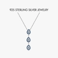 S925 sterling silver necklace with vertical triple blue and white teardrop stones - Triple Teardrop Necklace (PXZ499)