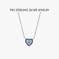 925 sterling silver heart necklace with blue and white sparkling crystals pendant - 925 Silver / Heart Evil Eye Necklace (PXZ502) / Platinum