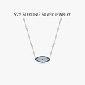 925 Sterling Silver Evil Eye Necklace with Blue and White Zirconia on Silver Chain - 925 Silver / Tricolor Stone Evil Eye Necklace (PXZ506) / Platinum