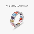 925 sterling silver ring featuring a colorful eternity band of rectangular gemstones - US Size 8 / Baguette Cut Style (PNJ003)