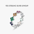 S925 sterling silver eternity ring featuring colorful gemstone clover patterns - US Size 8 / Four-leaf Clover Style (PNJ004)