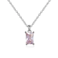 S925 sterling silver necklace with rectangular pink zircon pendant on white background - Platinum Plated (March Gradient Blue)