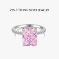 S925 sterling silver ring featuring a rectangular pink emerald-cut zircon stone - US Size 5 / Pink/Platinum