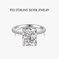 Elegant 925 sterling silver ring with large radiant rectangle cut sparkling zircon stone - US Size 5 / White/Platinum