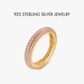 Luxe S925 zilveren ring met drie rijen pavé-gezette roze ronde zirkonia edelstenen - US 5 / 18K Goud Kleur (Roze Zirconia)