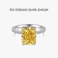 925 Sterling Silver ring featuring a radiant cut yellow zircon with pavé white diamonds - US Size 5 / Yellow/Platinum