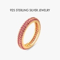 Luxe S925 zilveren ring met meerlaagse roze zirkoonzetting en vergulde afwerking - US 5 / 18K Goud Kleur (Rozerode Zirconia)