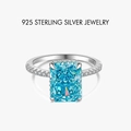 Radiant cut sky blue zircon ring in S925 sterling silver with side stones - US Size 5 / Sky Blue/Platinum