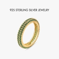 Eternity ring van verguld S925 sterling zilver met drie rijen groene zirkonia steentjes - US 5 / 18K Goud (Groene Zirkonia)