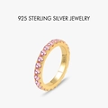 S925 sterling silver eternity ring in gold finish with rows of pink cubic zirconia stones - US 5 / Gold (Pink Stone)