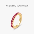 Elegance 925 sterling silver gold plated eternity ring with pink cubic zirconia stones - US 5 / Gold (Fuchsia Zirconia)