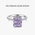 S925 sterling silver ring with rectangular purple zircon and side micro-pave crystals - Purple/Platinum Tone