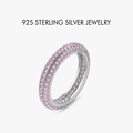 S925 sterling silver ring with triple rows of pink cubic zirconia stones in silver finish - Platinum (Pink Zircon)