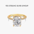 Elegant 925 sterling silver ring in golden finish with radiant cut clear zircon stone - White/18K Gold Tone