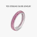 Eternity band in S925 sterling silver featuring three rows of pink pave cubic zirconia - Platinum (Fuchsia Zirconia)