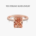S925 sterling silver ring with rectangular champagne zircon in rose gold plating - Champagne/Rose Gold