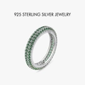 925 sterling silver eternity ring featuring three rows of pave-set green round crystals - Platinum (Green Zirconia)