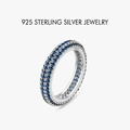 S925 sterling silver eternity ring featuring pave-set dark blue round-cut crystals - Platinum (Blue Zircon)
