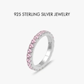 Anello in argento sterling S925 con fila di zirconi rosa e punzone interno - Platino (Zircone Rosa)