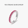 Anello in argento sterling S925 con un cerchio completo di zirconi cubici rosa tondi - Platino (Zirconia Fucsia)
