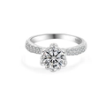 Ring aus S925 Sterlingsilber mit 1 Karat runden Moissanit und floraler Sechs-Krallen-Fassung - US Größe 5 / Moissanit (Stil A)