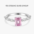 Elegant S925 sterling silver ring with emerald-cut pink sapphire and marquise side stones - US 5 / Pink Emerald Cut (PNJ036)
