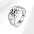 Men's S925 sterling silver ring with 2-carat moissanite centerpiece in a bold square setting - US Size 7 / 2 Carat Moissanite