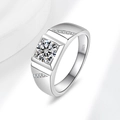Men's S925 sterling silver ring featuring a square cut moissanite in a silver finish - US Size 7 / 1 Carat Moissanite