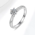 Classic S925 sterling silver ring with six-prong setting and round brilliant solitaire stone - US Size Five / Small Moissanite