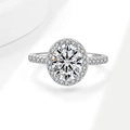 S925 sterling silver ring with halo oval moissanite and pave stones decoration - US Size 7 / Oval Moissanite