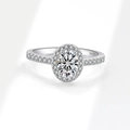 Oval cut moissanite halo ring in S925 sterling silver with sparkling side diamonds - US Size 5 / Oval Moissanite