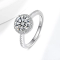 Classic S925 sterling silver ring with a large moissanite center stone and halo setting - US Size 5 / 1 Carat Moissanite