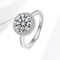 Elegant S925 sterling silver halo ring with large round moissanite stone - US Size 5 / 2 Carat Moissanite
