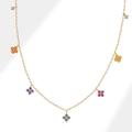 S925 silver gold-plated necklace with colorful zircon four-leaf clover charms - 18K Gold (Necklace)