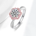 Elegant S925 sterling silver ring with sparkling round moissanite and pink halo accents - US Size 5 / Moissanite