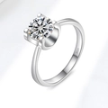 Klassieke S925 sterling zilveren ring met ronde moissaniet en zes klauwen - US Maat 5 / 1 Karaat Moissaniet