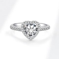 Sparkling S925 sterling silver heart-shaped moissanite ring with halo pavé setting - US Size 5 / 1 Carat Moissanite