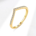 Elegant gold V-shaped chevron ring with sparkling pavé stones and S925 stamp - US Size 5 / D Color Moissanite (18K Gold Plated)