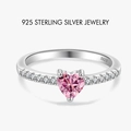 Elegant S925 sterling silver ring featuring a pink heart-shaped carbon diamond stone - US 5 / Pink Heart (PNJ035)