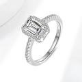 S925 sterling silver ring with rectangular radiant cut moissanite and halo stones - US Size 7 / Emerald Cut Moissanite White